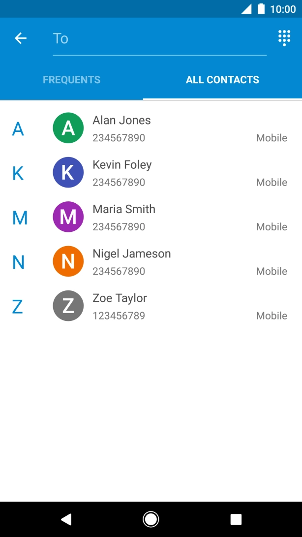 Press To and key in the first letters of the recipient's name. Press To and key in the first letters of the recipient's name.