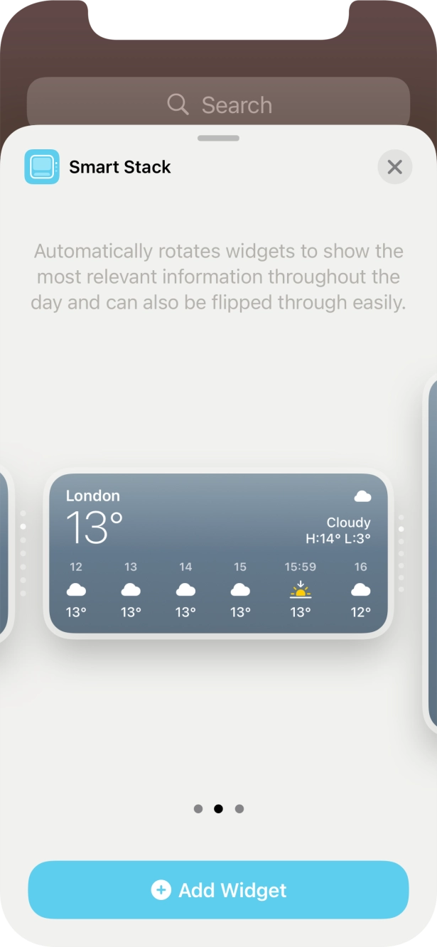 Slide your finger right or left on the screen to select the required widget size. Slide your finger right or left on the screen to select the required widget size.