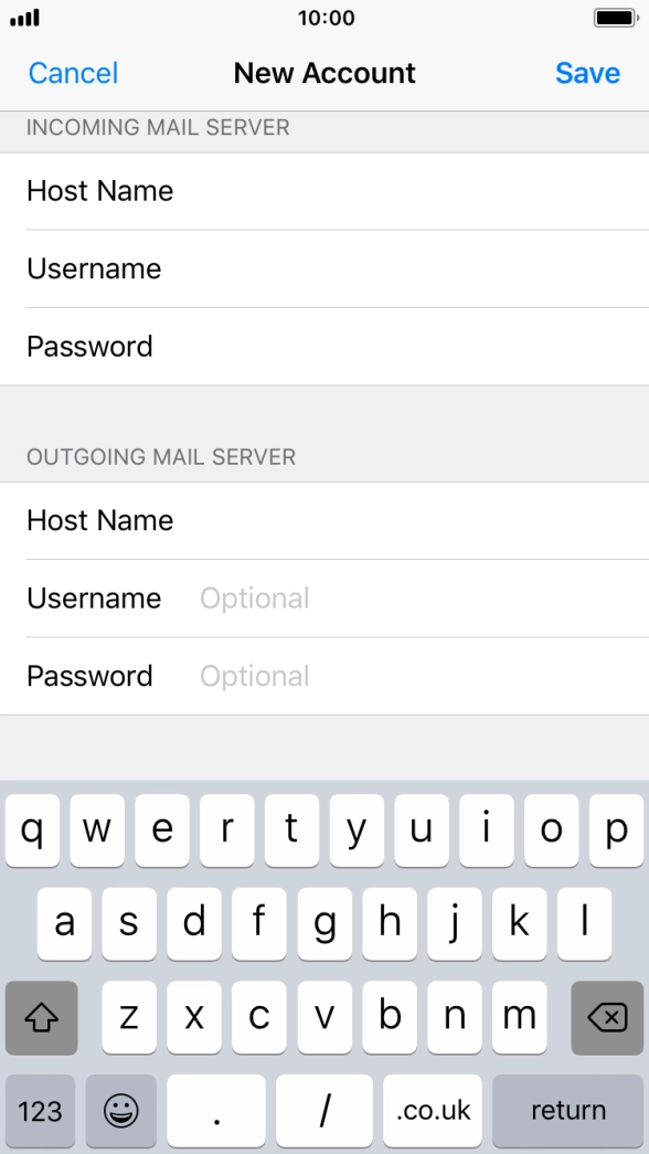 Press Username and key in the username for your email account. Press Username and key in the username for your email account.