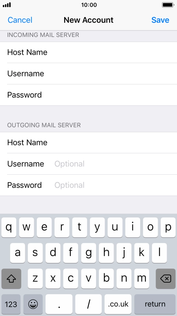 Press Username and key in the username for your email account. Press Username and key in the username for your email account.