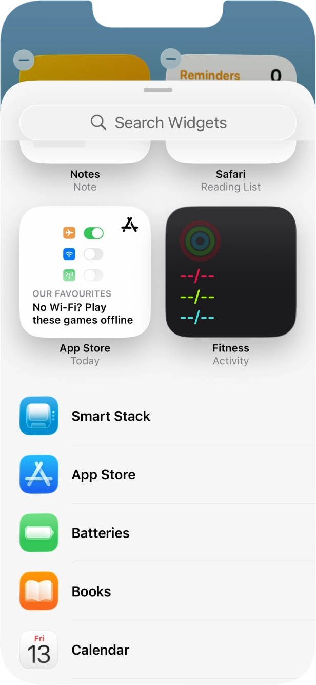 Press the required widget. Press the required widget.
