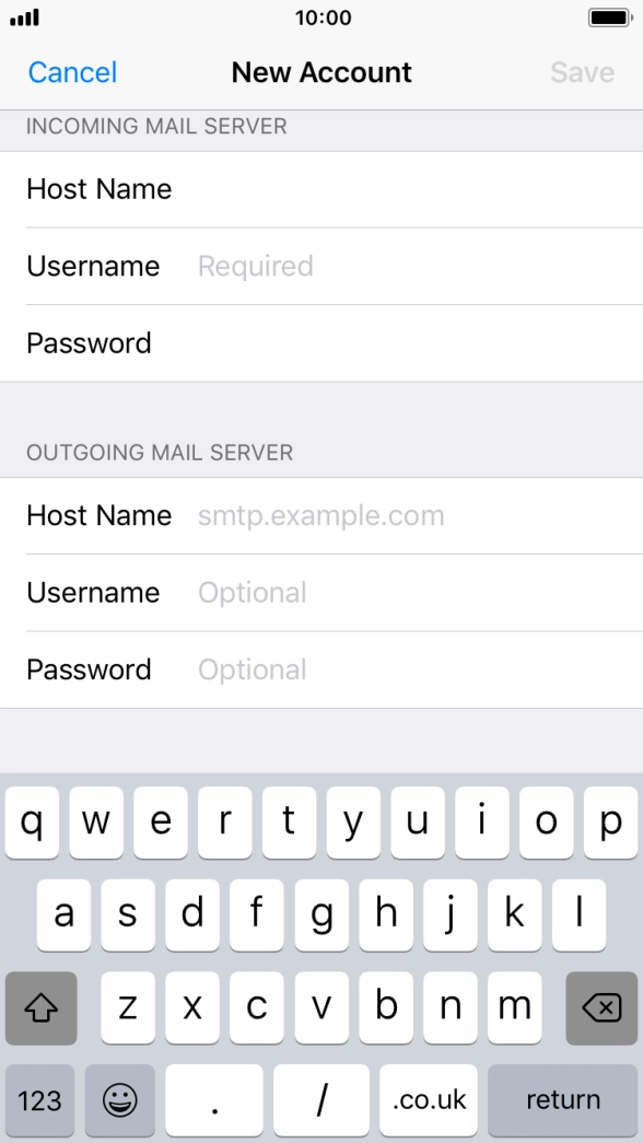 Press Username and key in the username for your email account. Press Username and key in the username for your email account.