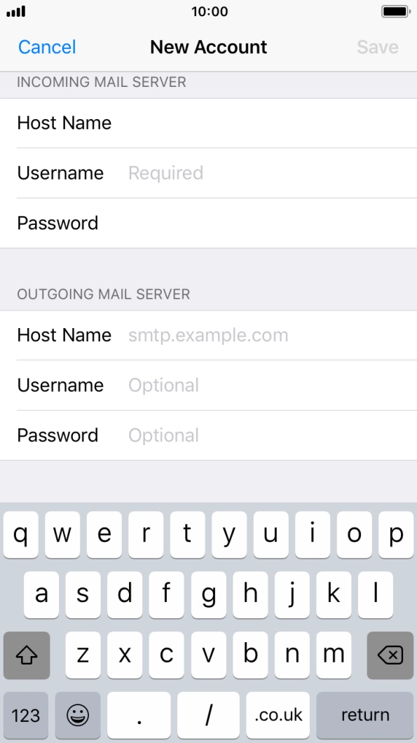 Press Username and key in the username for your email account. Press Username and key in the username for your email account.