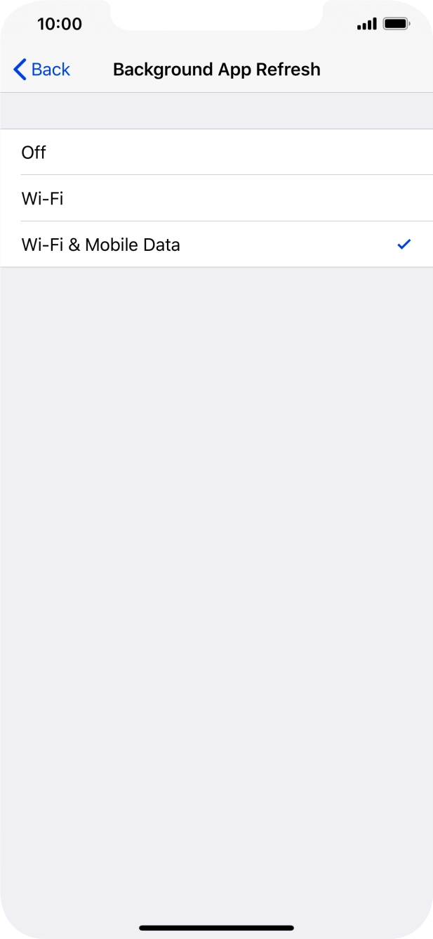 To turn off background refresh of apps, press Off. To turn off background refresh of apps, press Off.