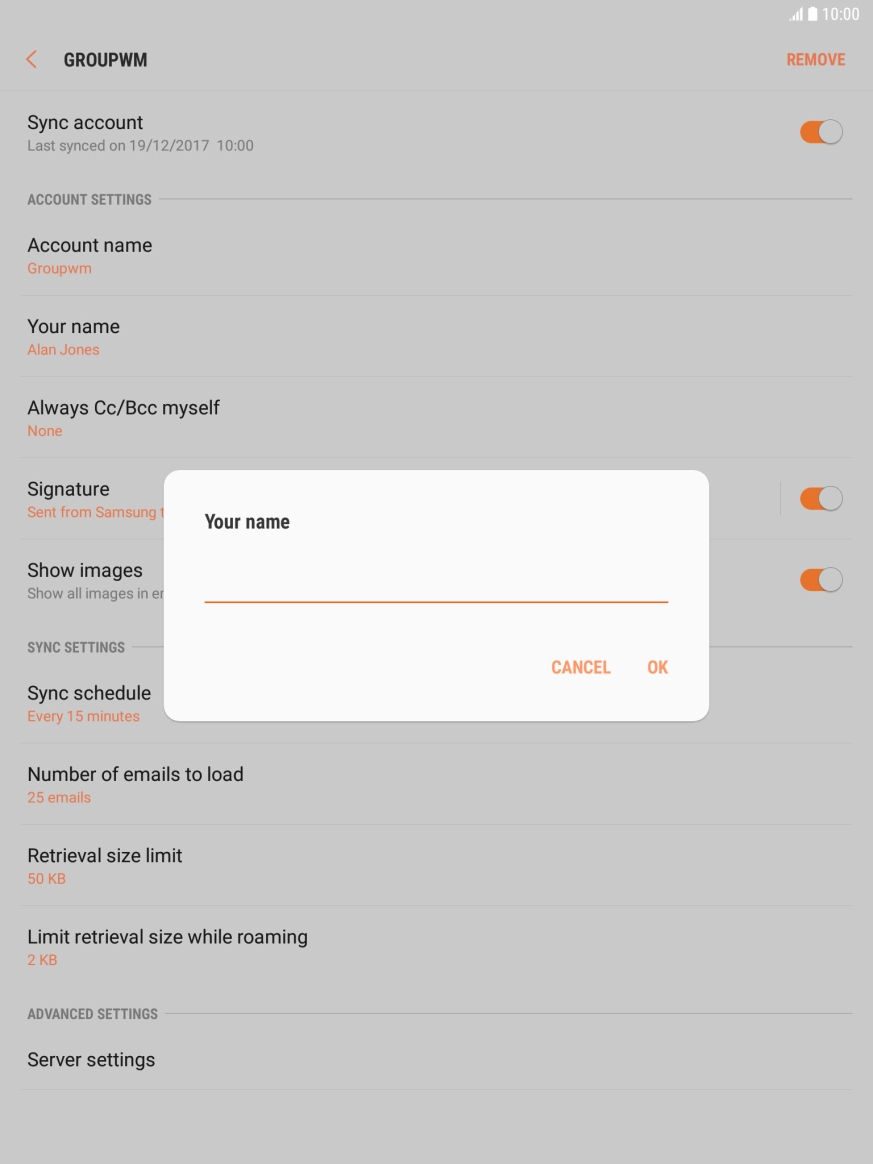 Key in the required sender name and press OK. Key in the required sender name and press OK.