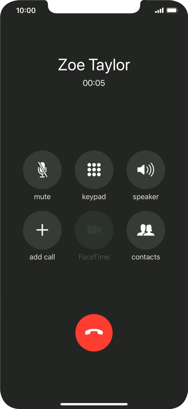 Press the end call icon to end the call and return to the home screen.