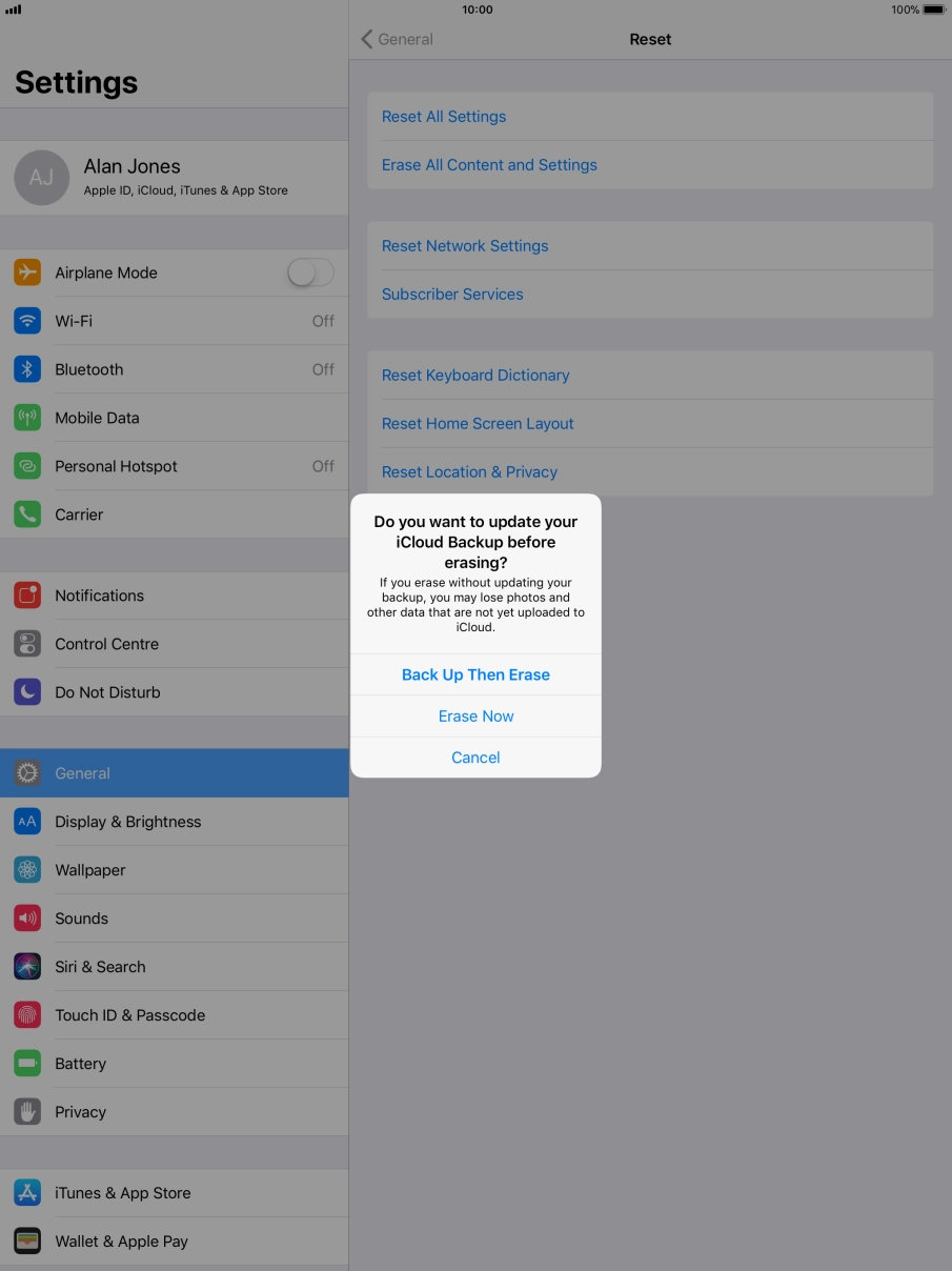 Press the required setting.