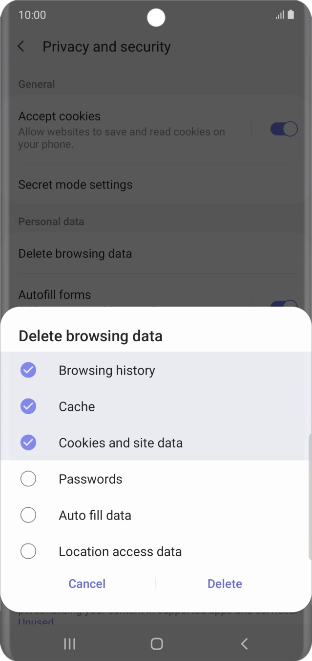 Press the field next to the required data types. Press the field next to the required data types.