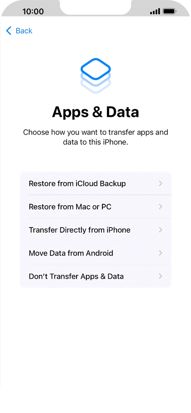 Press Don't Transfer Apps & Data and follow the instructions on the screen to finish the activation. Press Don't Transfer Apps & Data and follow the instructions on the screen to finish the activation.