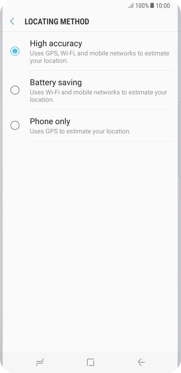 If you select High accuracy, your phone can find your exact position using the GPS satellites, the mobile network and nearby Wi-Fi networks. Satellite-based GPS requires a clear view of the sky. If you select High accuracy, your phone can find your exact position using the GPS satellites, the mobile network and nearby Wi-Fi networks. Satellite-based GPS requires a clear view of the sky.