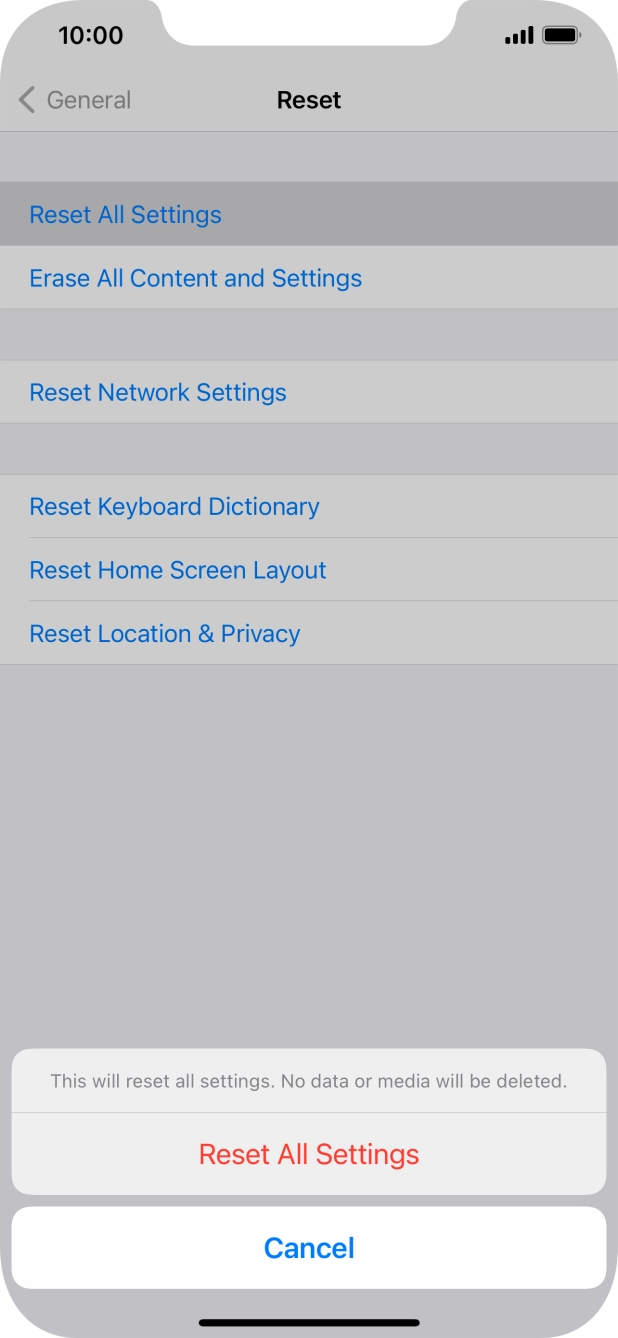 Press Reset All Settings. Press Reset All Settings.