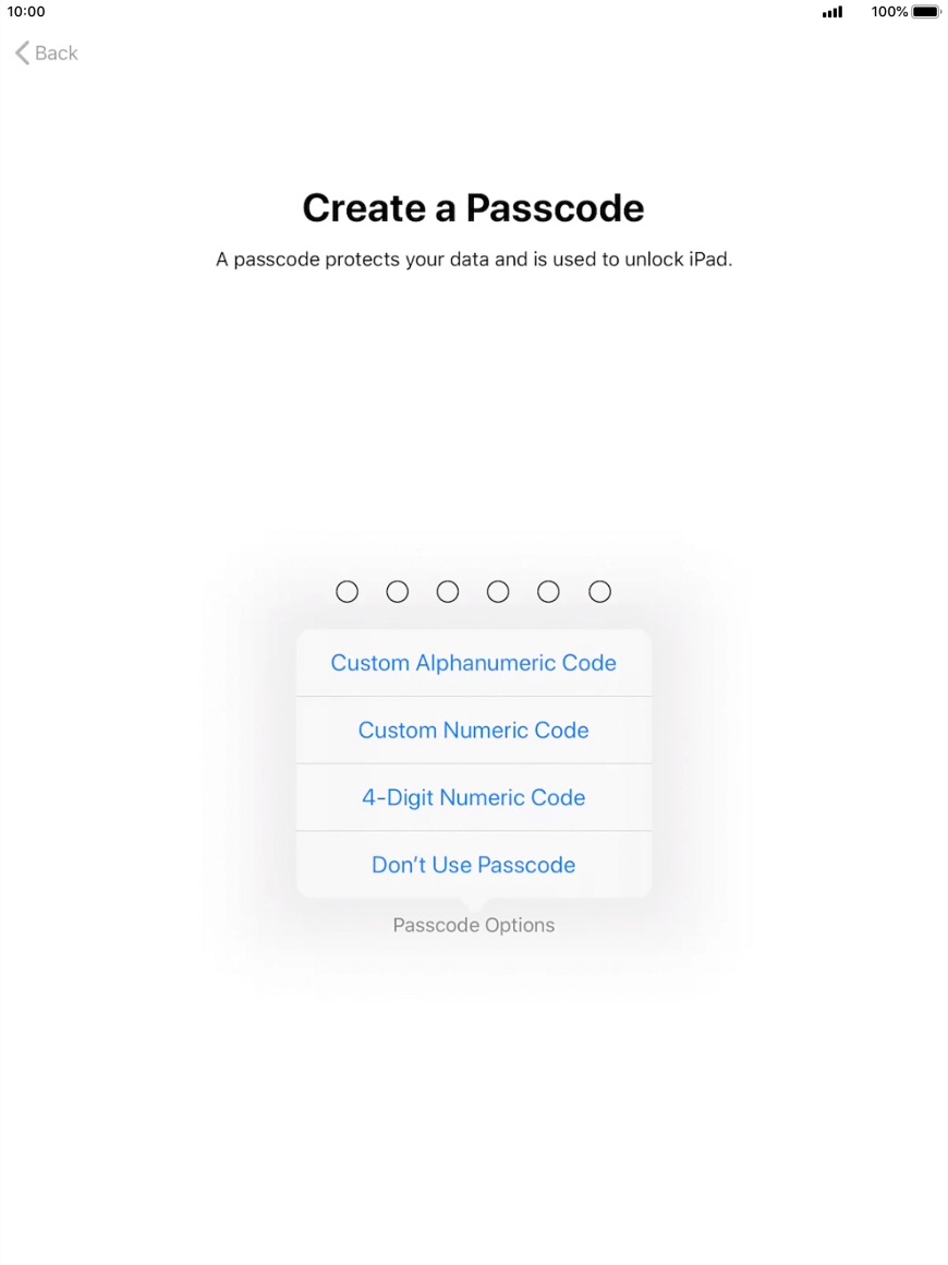 Follow the instructions on the screen to turn on use of lock code or press Don't Use Passcode. Follow the instructions on the screen to turn on use of lock code or press Don't Use Passcode.