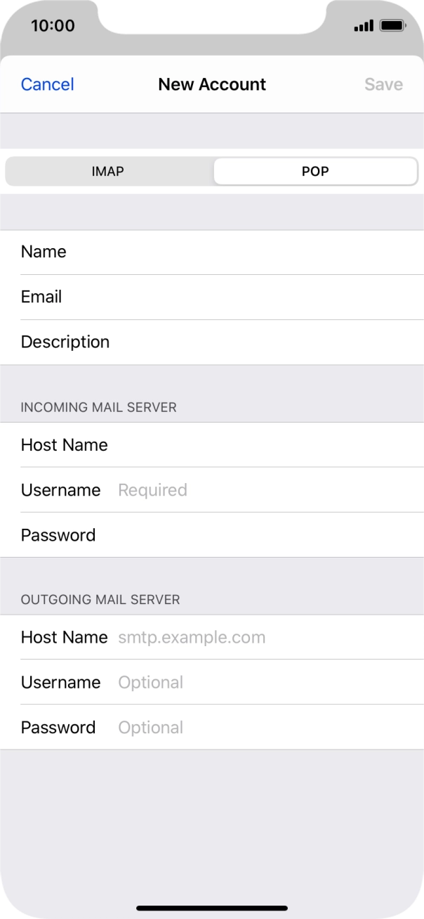 Press Username and key in the username for your email account. Press Username and key in the username for your email account.