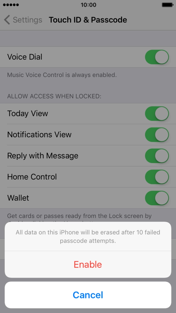 If you turn on the function, press Enable. If you turn on the function, press Enable.