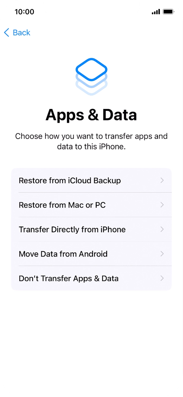 You can transfer content from an Android phone to your phone when it's activated for the first time and after a factory reset. When this screen is displayed, your phone is ready to transfer content from an Android phone.