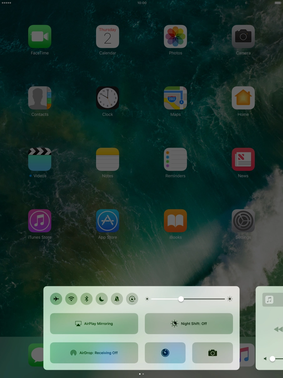 Press the flight mode icon to turn the function on or off. Press the flight mode icon to turn the function on or off.