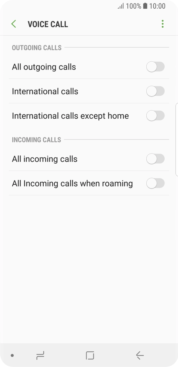 Press the indicator next to the required barring type. Press the indicator next to the required barring type.