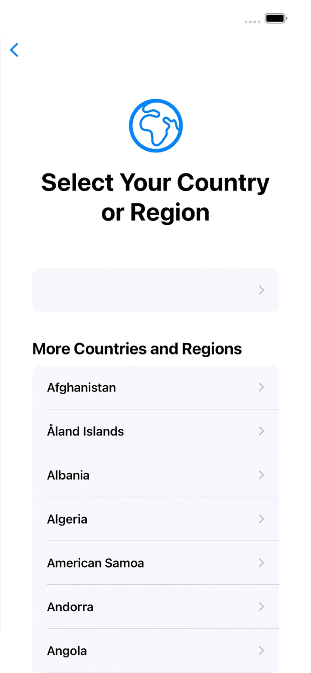 Press the required country or area. Press the required country or area.