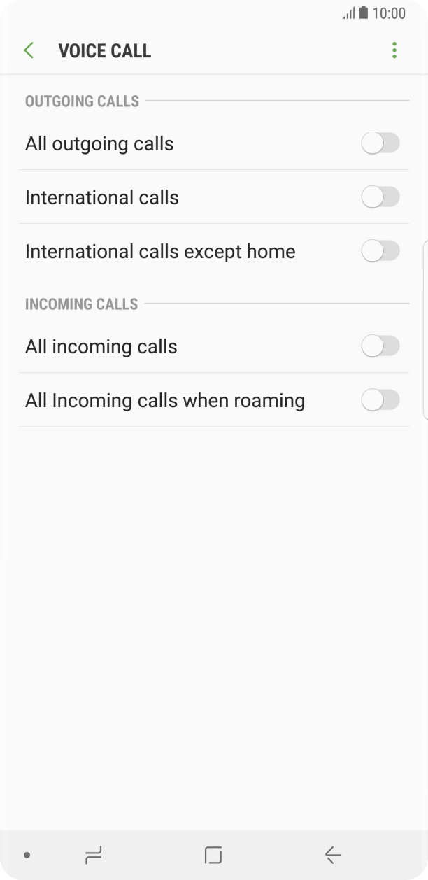 Press the indicator next to the required barring type. Press the indicator next to the required barring type.