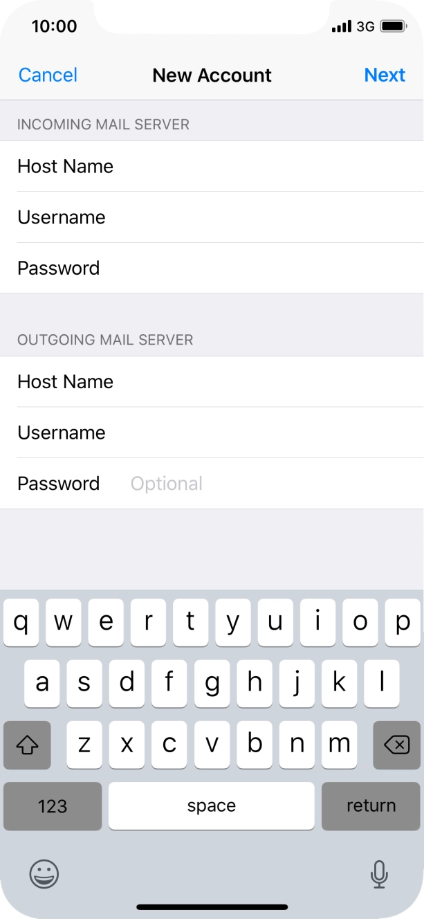 Press Password and key in the password for your email account.