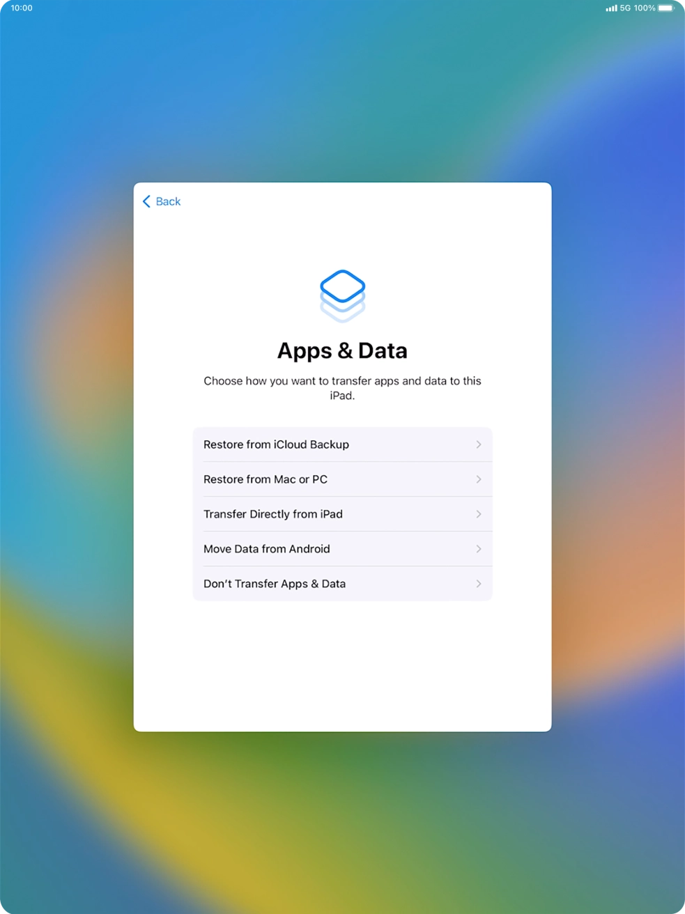 Press Don't Transfer Apps & Data and follow the instructions on the screen to finish the activation. Press Don't Transfer Apps & Data and follow the instructions on the screen to finish the activation.