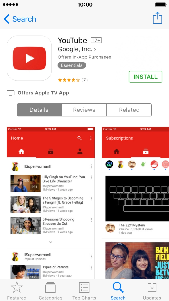 Press INSTALL and wait while YouTube is installed. Press INSTALL and wait while YouTube is installed.