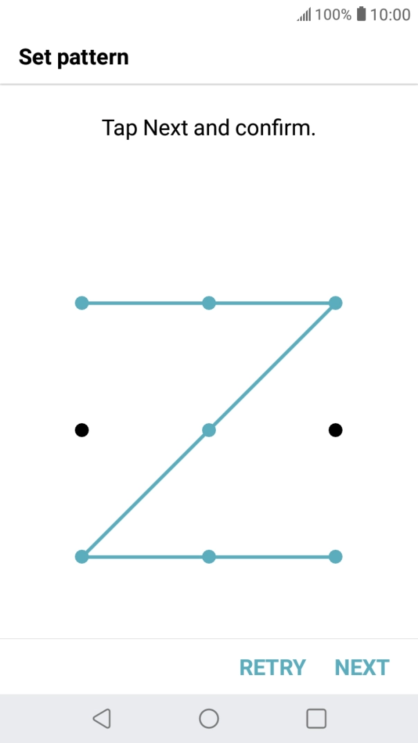 Slide your finger across the screen to connect at least four points and press NEXT. Slide your finger across the screen to connect at least four points and press NEXT.