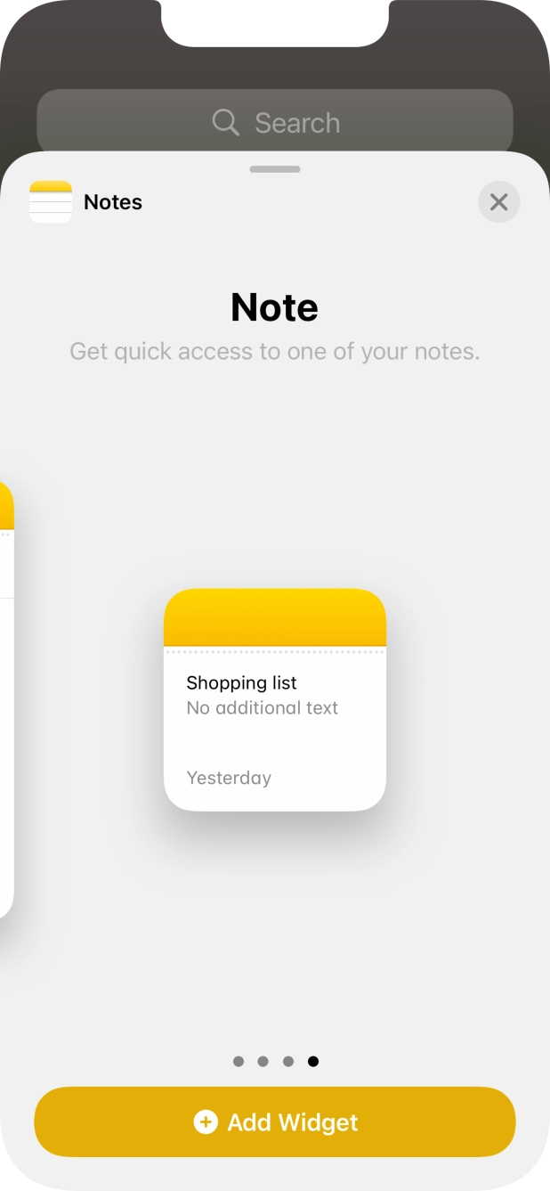 Slide your finger right or left on the screen to select the required widget size. Slide your finger right or left on the screen to select the required widget size.