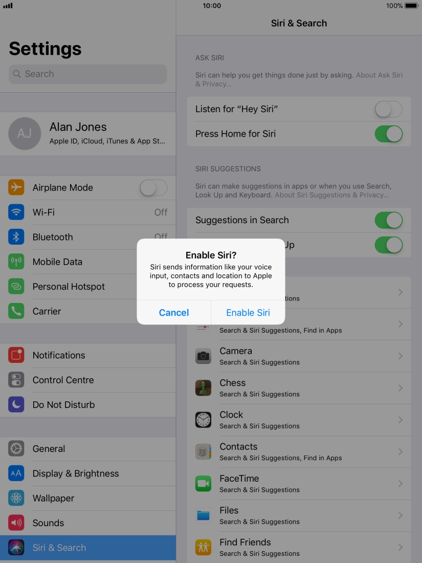 Press Enable Siri.
