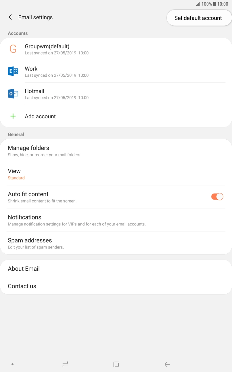 Press Set default account. Press Set default account.