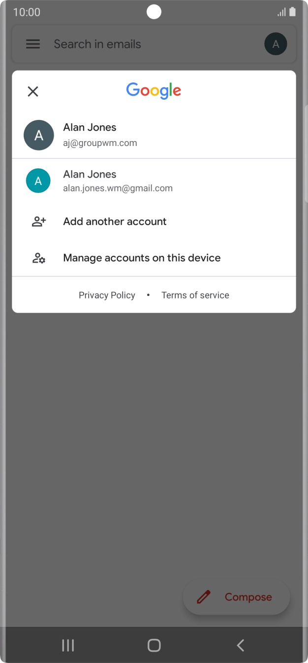 Press the required email account. Press the required email account.