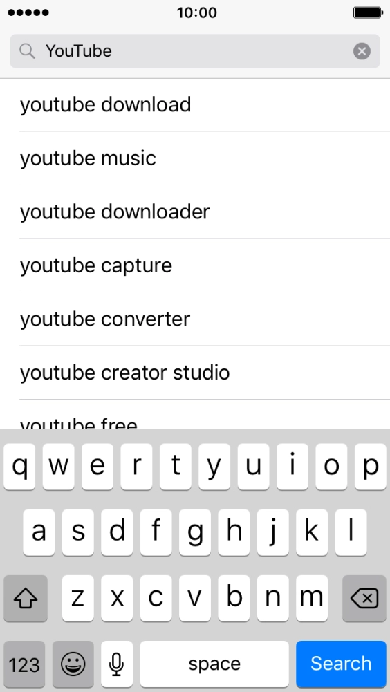 Key in YouTube and press Search. Key in YouTube and press Search.