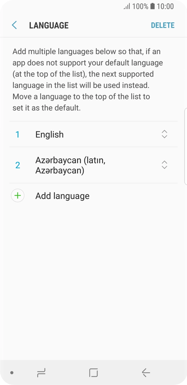 To subsequently select another language as the default language, press the move icon next to the required language and drag it to the top of the list.