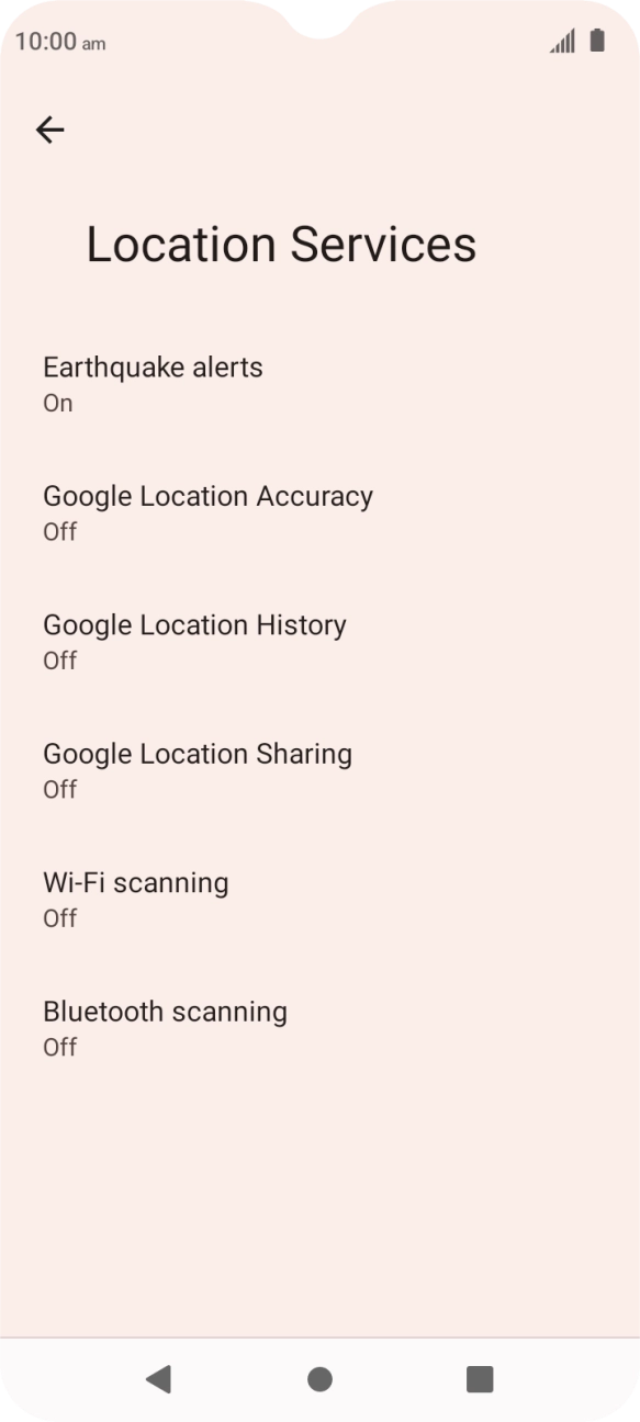 Press Google Location Accuracy. Press Google Location Accuracy.