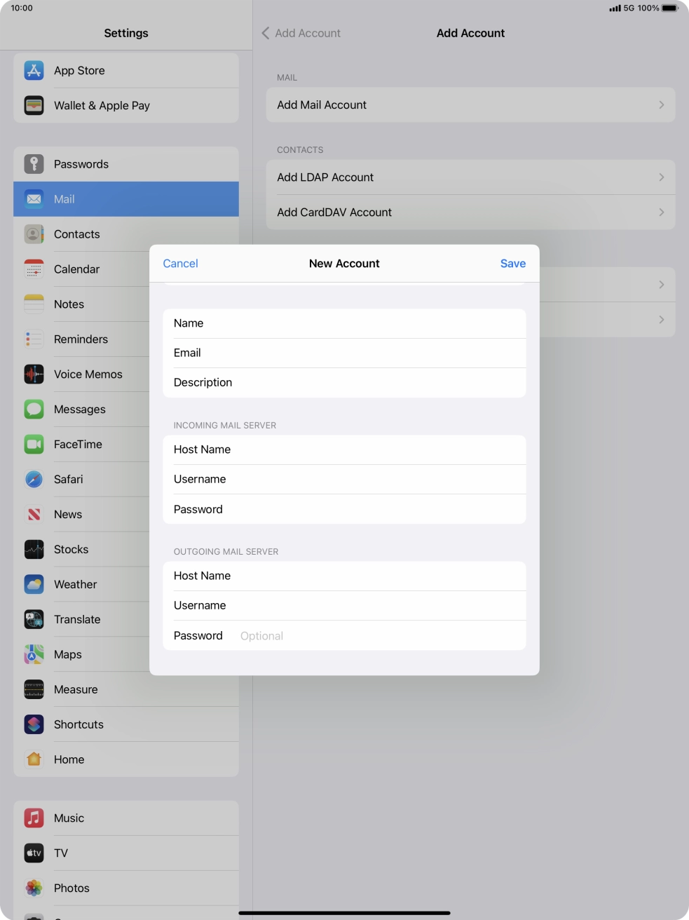 Press Password and key in the password for your email account.