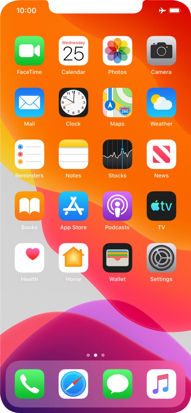 The flight mode icon shows that flight mode is turned on.