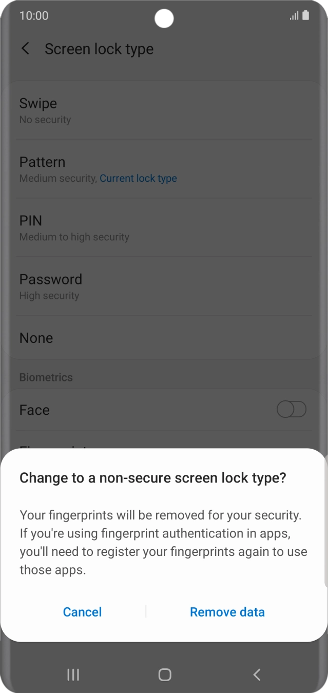 Press Remove data. Press Remove data.
