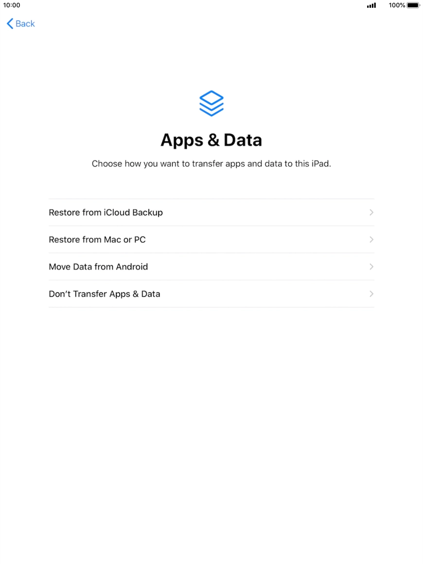 Press Don't Transfer Apps & Data and follow the instructions on the screen to finish the activation. Press Don't Transfer Apps & Data and follow the instructions on the screen to finish the activation.