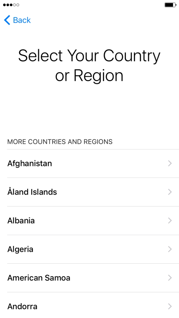 Press the required country or area. Press the required country or area.