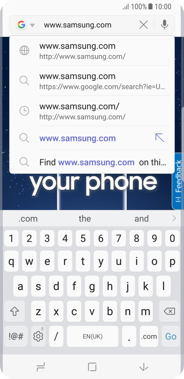 Key in the address of the required web page and press Go. Key in the address of the required web page and press Go.
