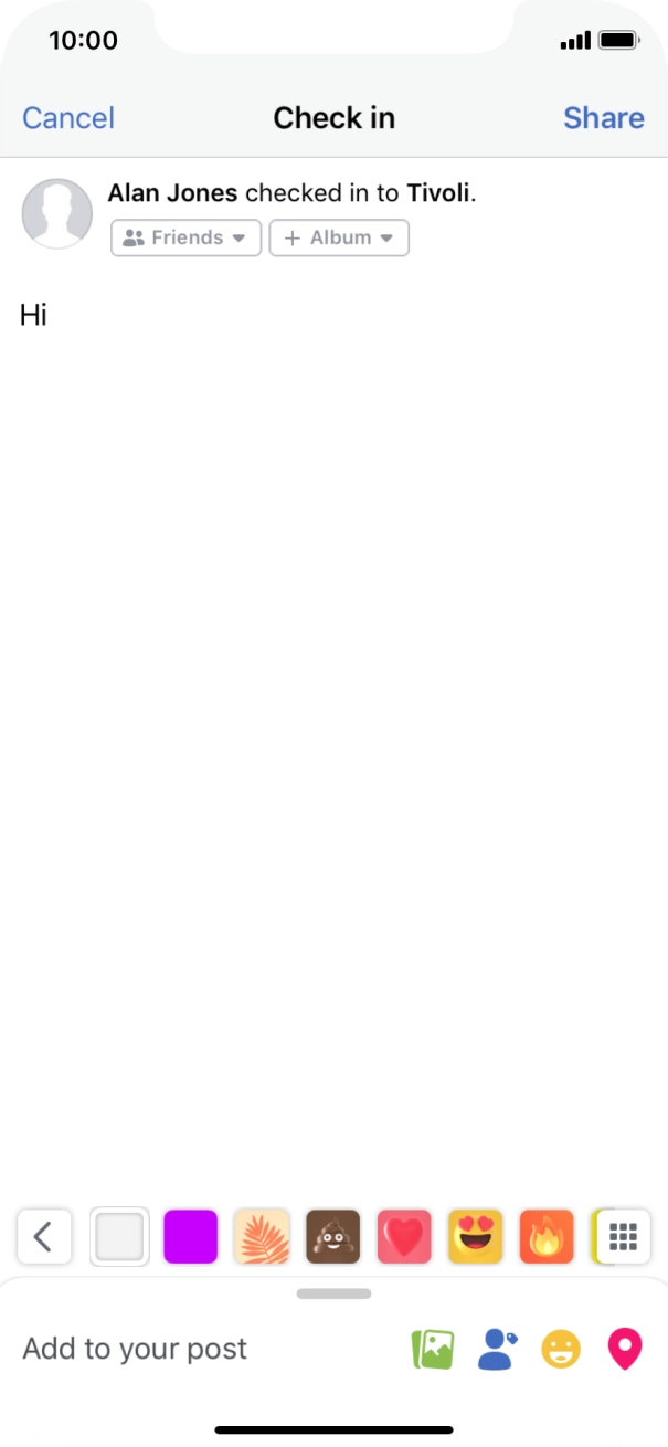 Write the required text and press Share. Write the required text and press Share.