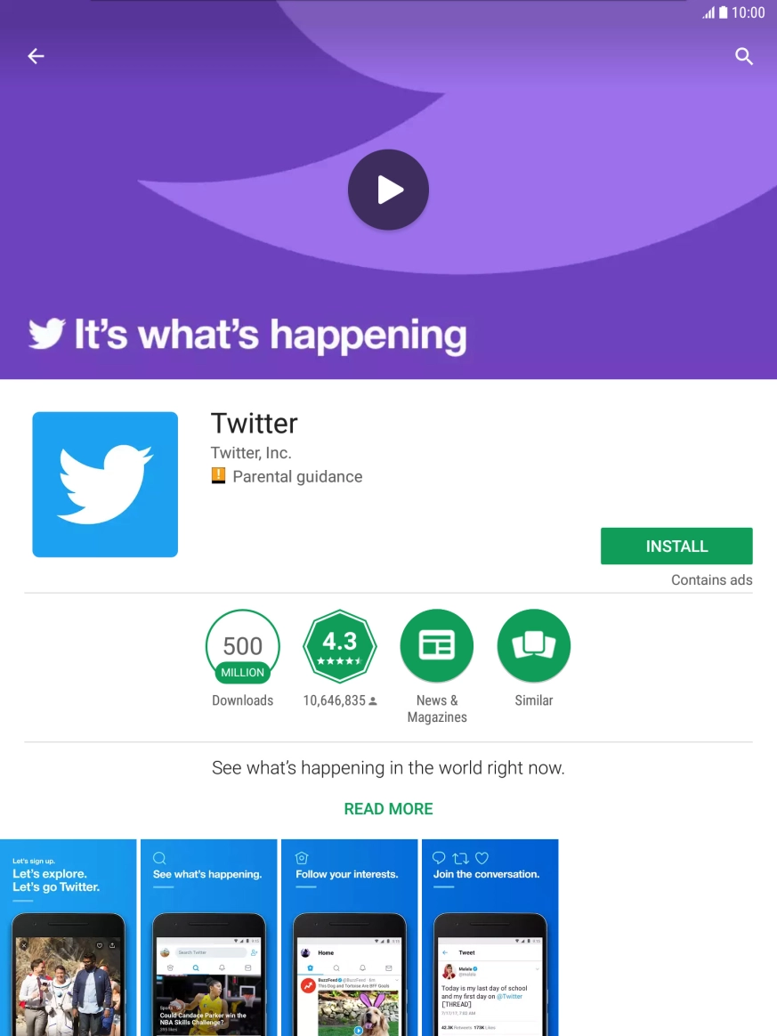 Press INSTALL and follow the instructions on the screen to install Twitter. Press INSTALL and follow the instructions on the screen to install Twitter.