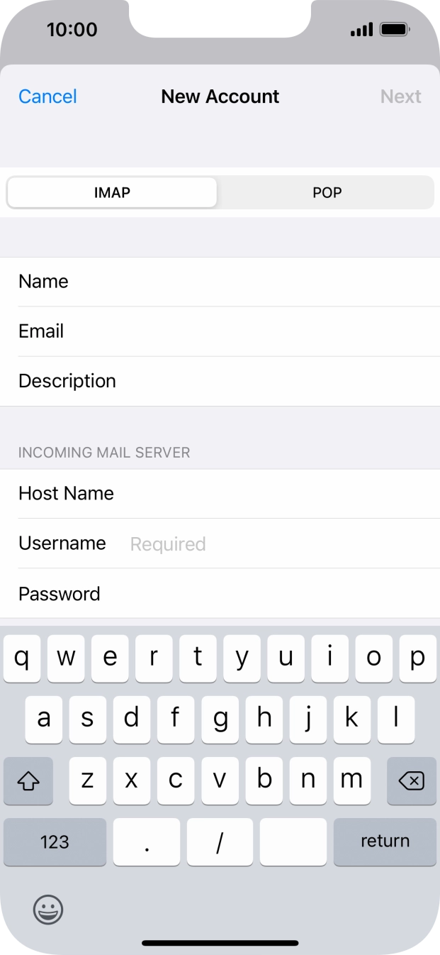 Press Username and key in the username for your email account. Press Username and key in the username for your email account.