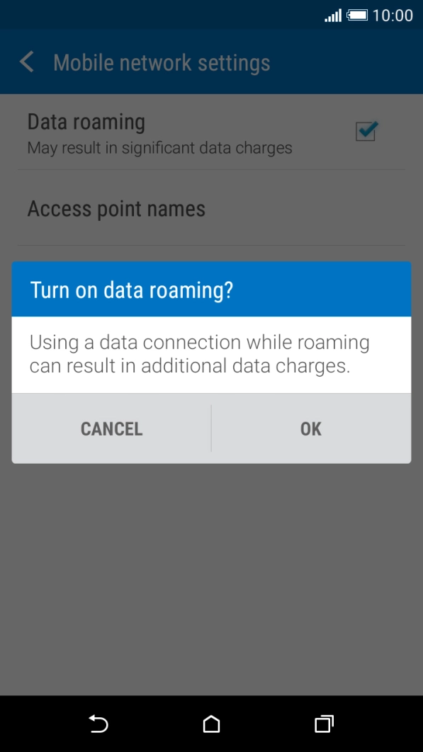 If you turn on data roaming, press OK.