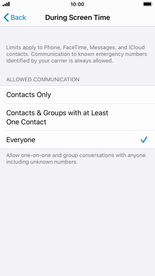 Press the required setting.