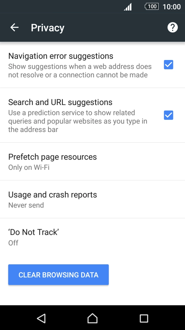 Press CLEAR BROWSING DATA.