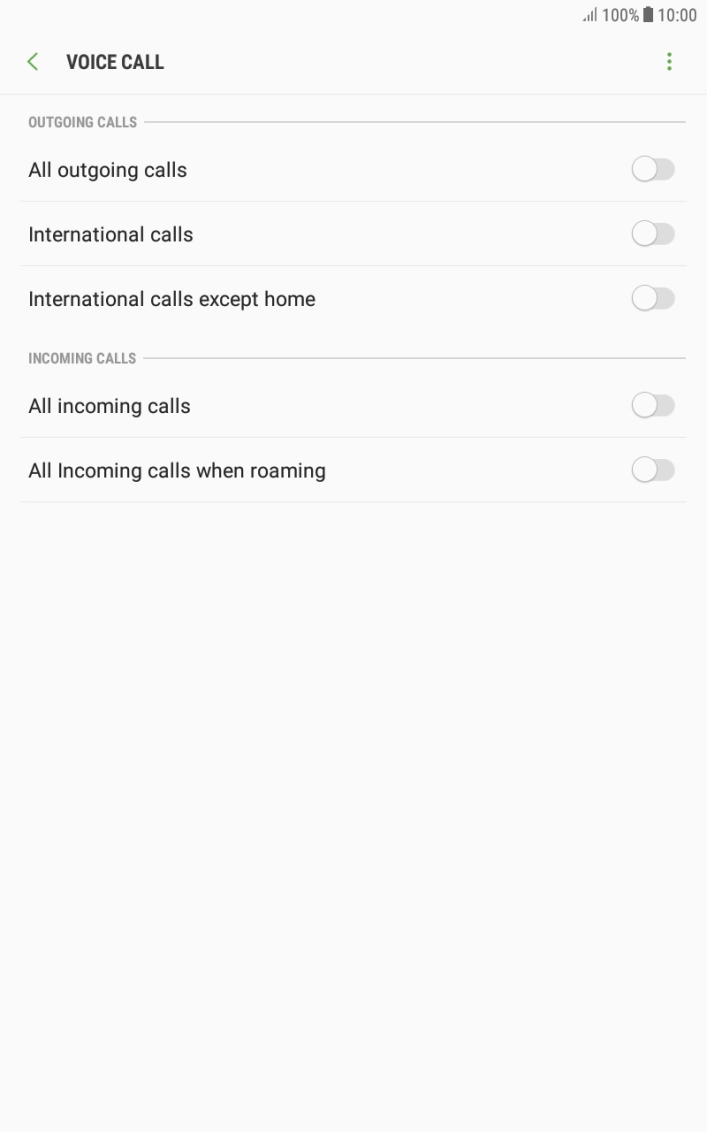 Press the indicator next to the required barring type. Press the indicator next to the required barring type.