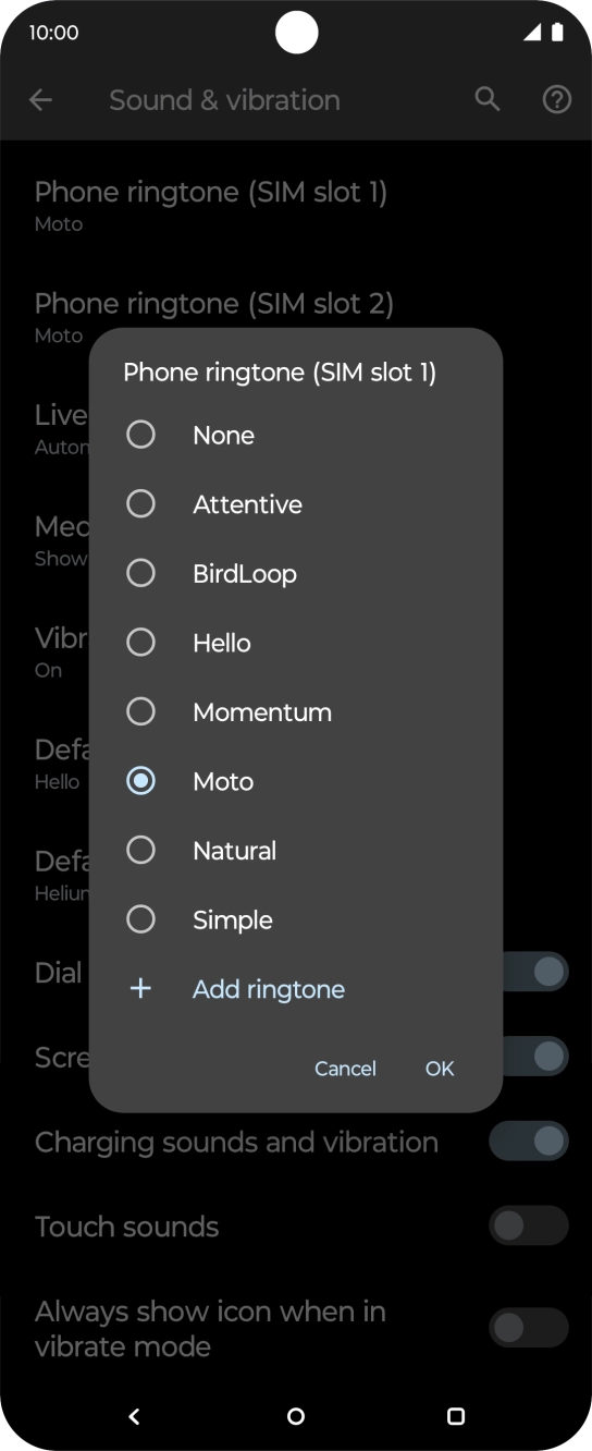 Press the different ring tones to hear them.
