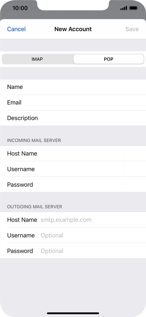 Press Host Name and key in the name of your email provider's outgoing server. Press Host Name and key in the name of your email provider's outgoing server.