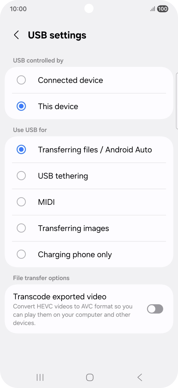 Press Transferring files / Android Auto. Press Transferring files / Android Auto.